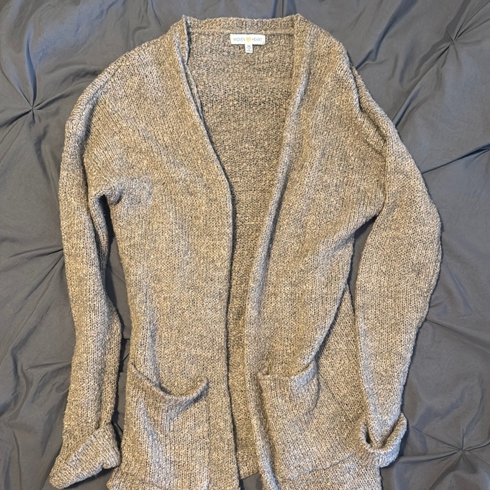 Madewell Gray Cardigan Sweater with Open-Front Design
